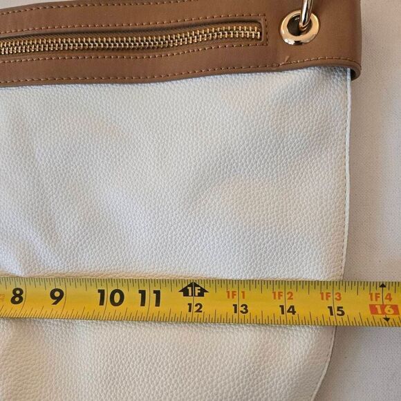 Sondra Roberts Squared Womens Vegan Leather Hobo Shoulder Bag White Tan OS - Picture 7 of 11